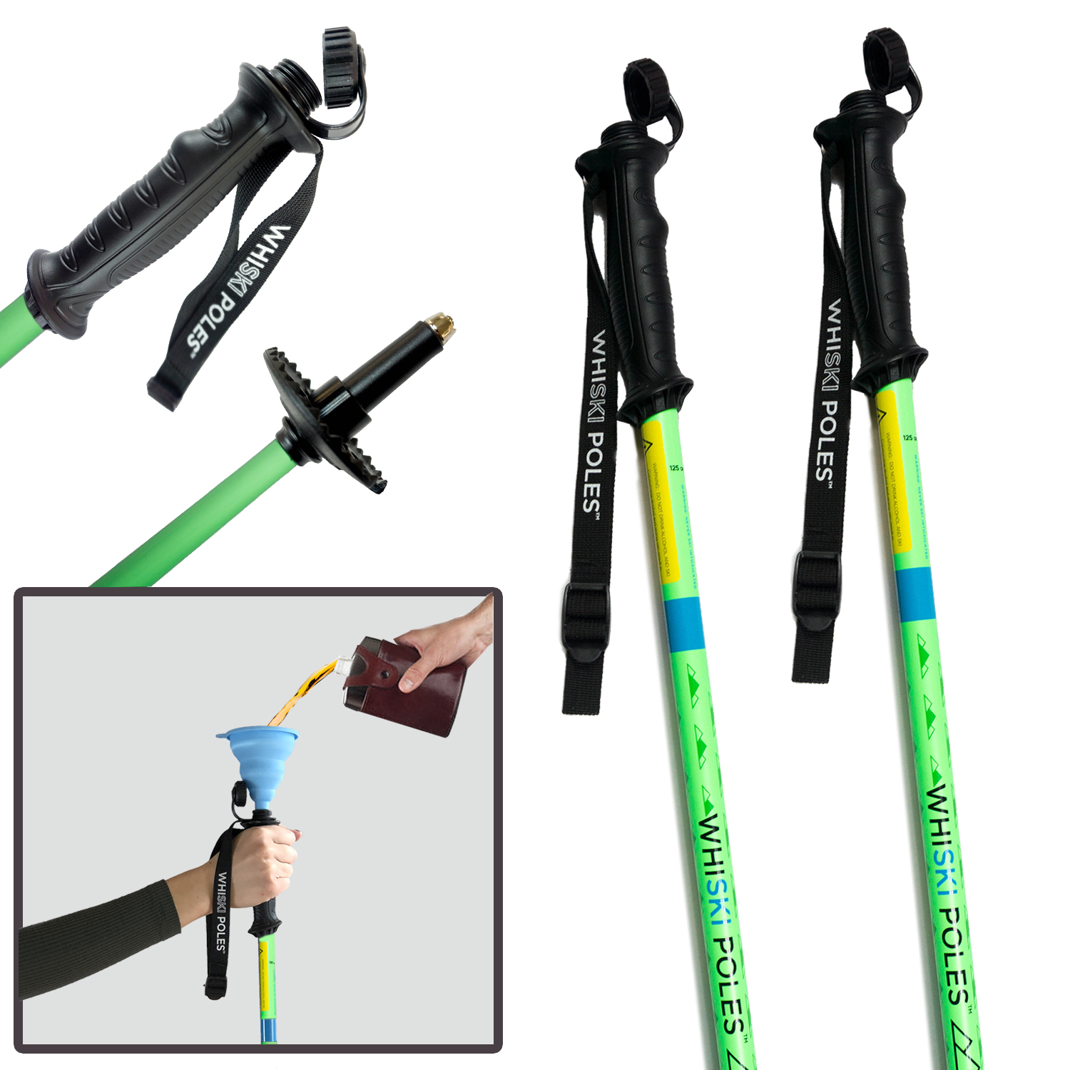 WhiSki Poles = Ski Pole Flasks (Neon Green) WhiSki Poles